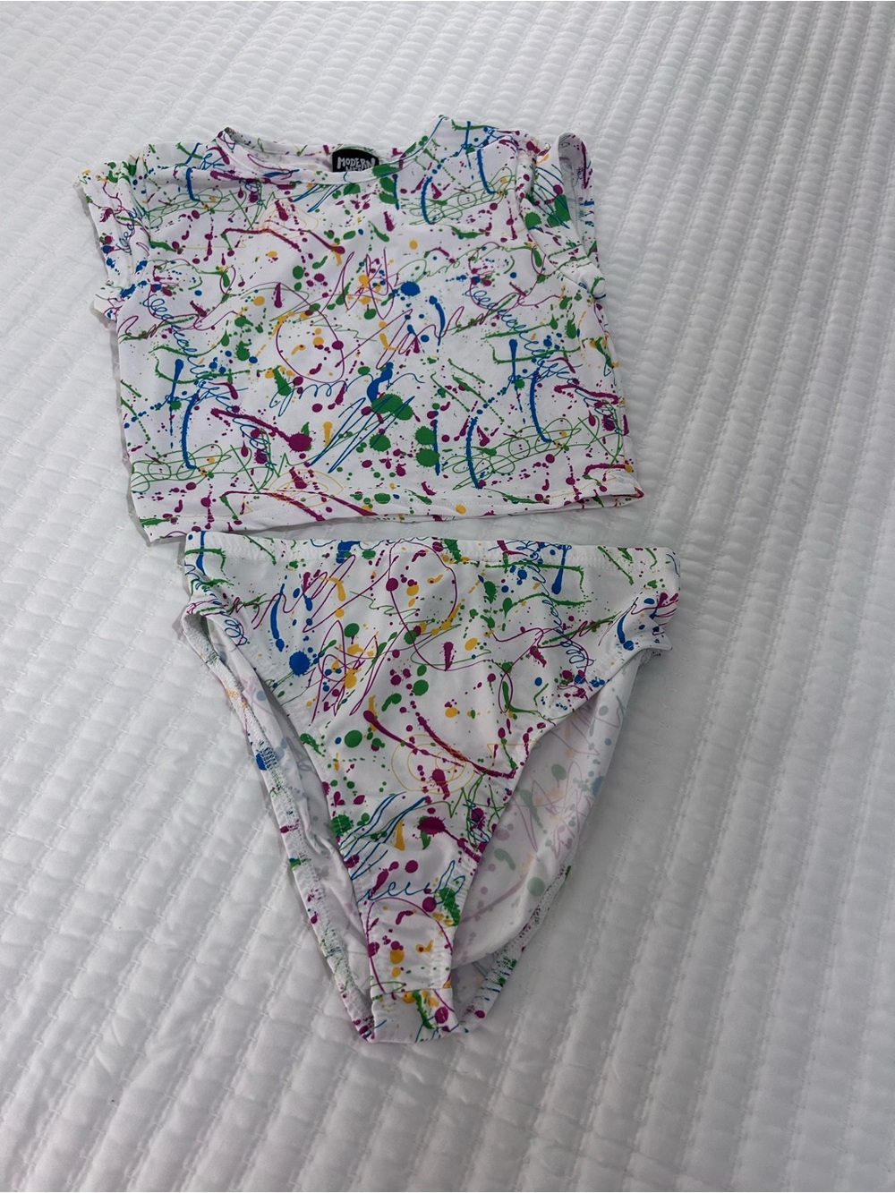 Modern Hero White Two-Piece with Colorful Paint-Splash Design Size S/M